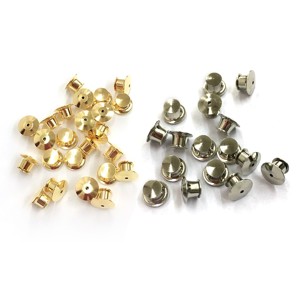 30 Pieces Spring Loaded Bag Locking Hat Pin Keeper Back Flat Fastener Metal Badge Emblem Name Tags No Box #20