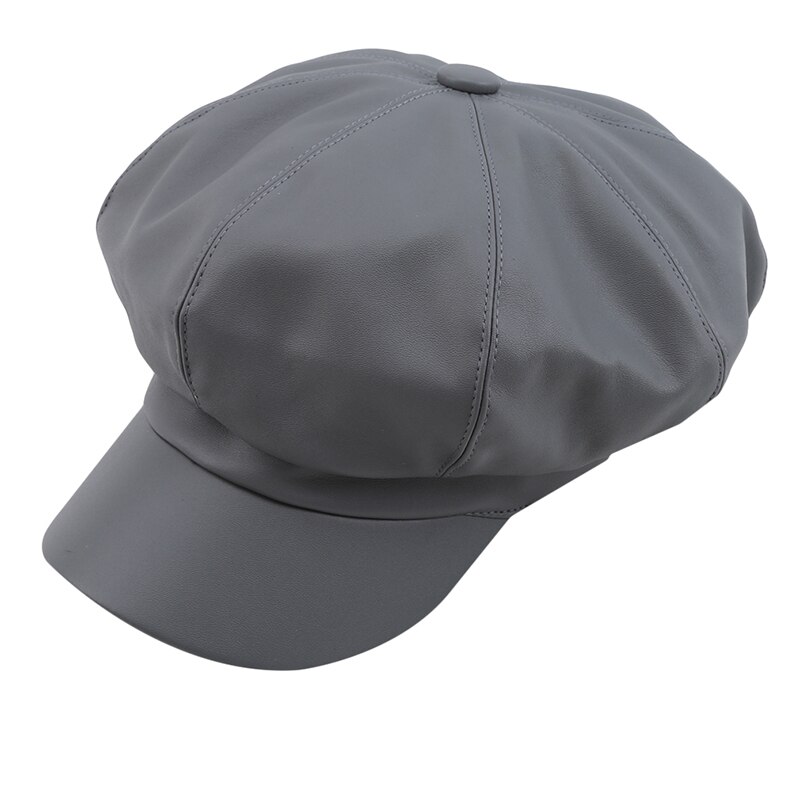 Gorras de piel sintética de Color liso para mujer, gorros octogonales, casuales, Vintage, unisex