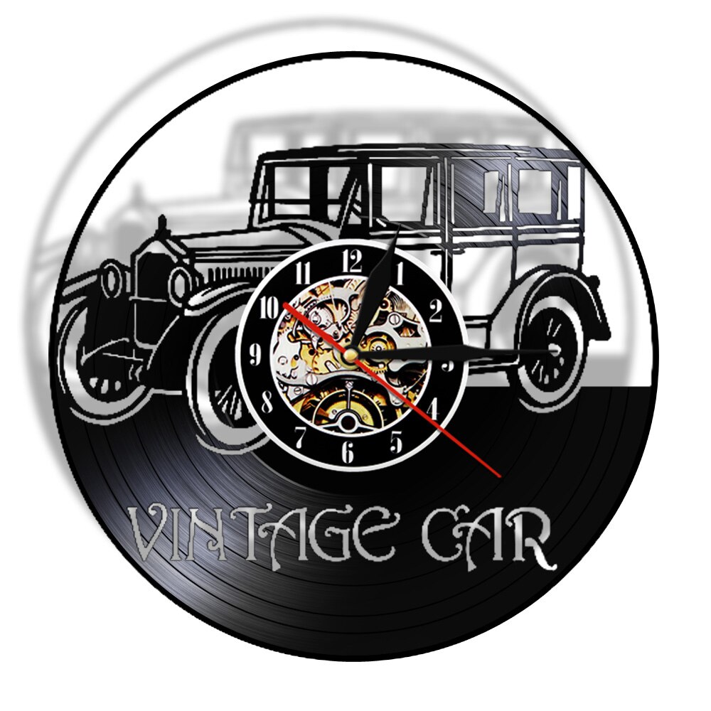 Klasyczny samochód płyta winylowa czas kwarcowy 3D dekoracja na ścianę zegar silnika samochodowego 12 cal czarny wiszący zegarek z podświetleniem doprowadziło: bez LED