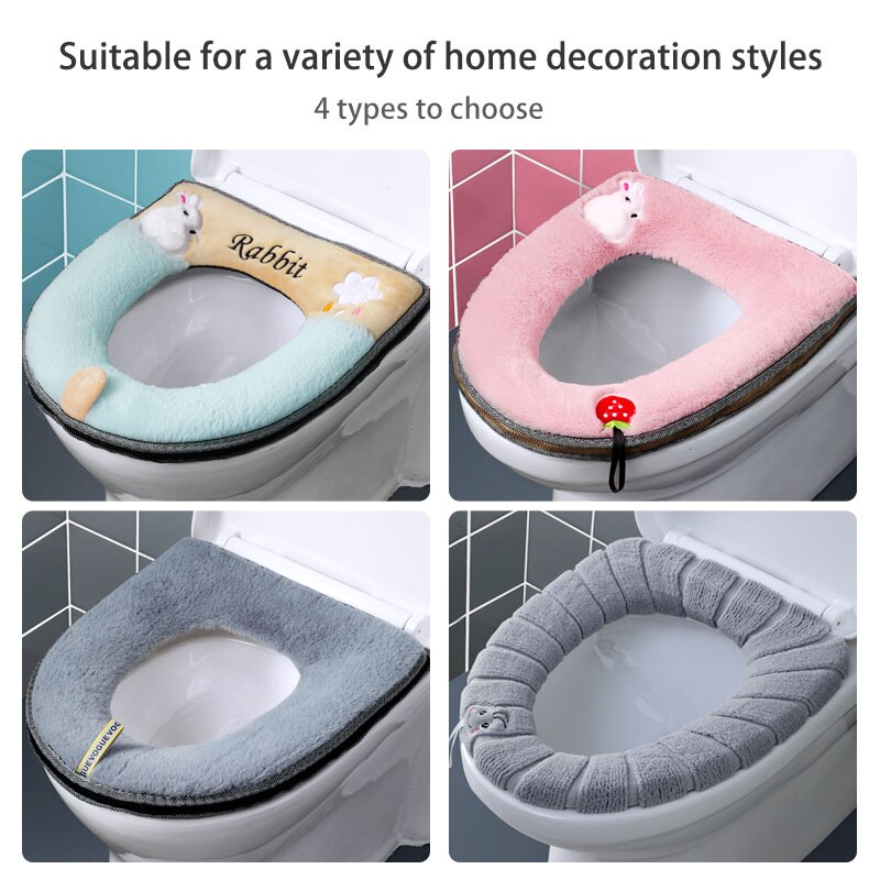 Bathroom Toilet Seat Cover Set Thicken Soft Coral Velvet Rainbow Color Zipper Toilet Case Warm Waterproof WC Potty Cover SWZ024