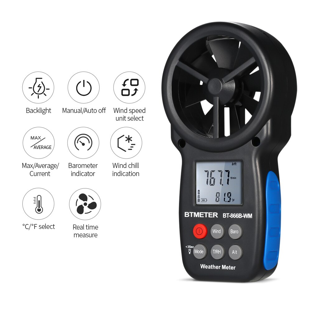 KKMOON Digital Anemometer Thermometer Wind Air Speed Gauge Meter Windmeter Temperature Tester Poratable Measuring