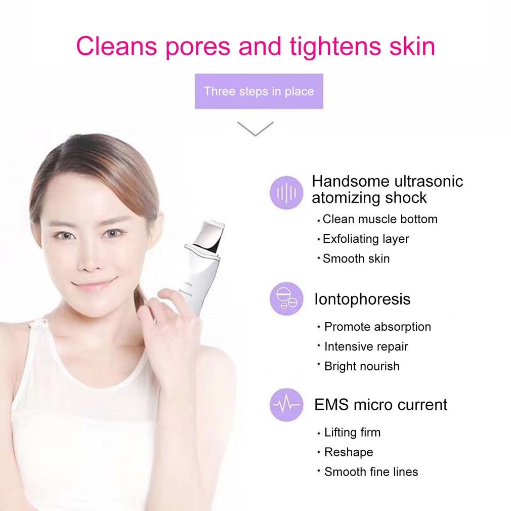 Ultrasonic Deep Face Cleaning Machine Skin Scrubber Peeling Shovel Facial Pore Cleaner Lift Machine Beauty Instrument
