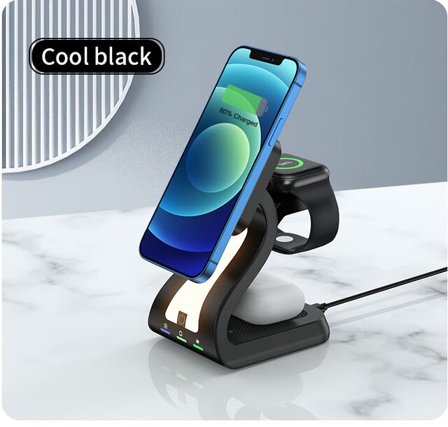 New 3 in mag safe wireless charger for iphone 13,12,11,, apple watch 6,5,4,3,2,, 1 2 pro, magnetic charging dock station: Black