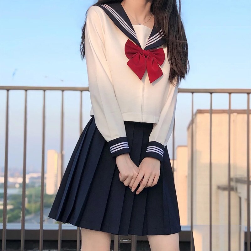 Uniforme scolaire japonais Jk, uniformes de classe de filles blanches de marin de la marine, vêtements d&#39;étudiants Anime Cosplay, costumes de marin, ensemble de jupe plissée