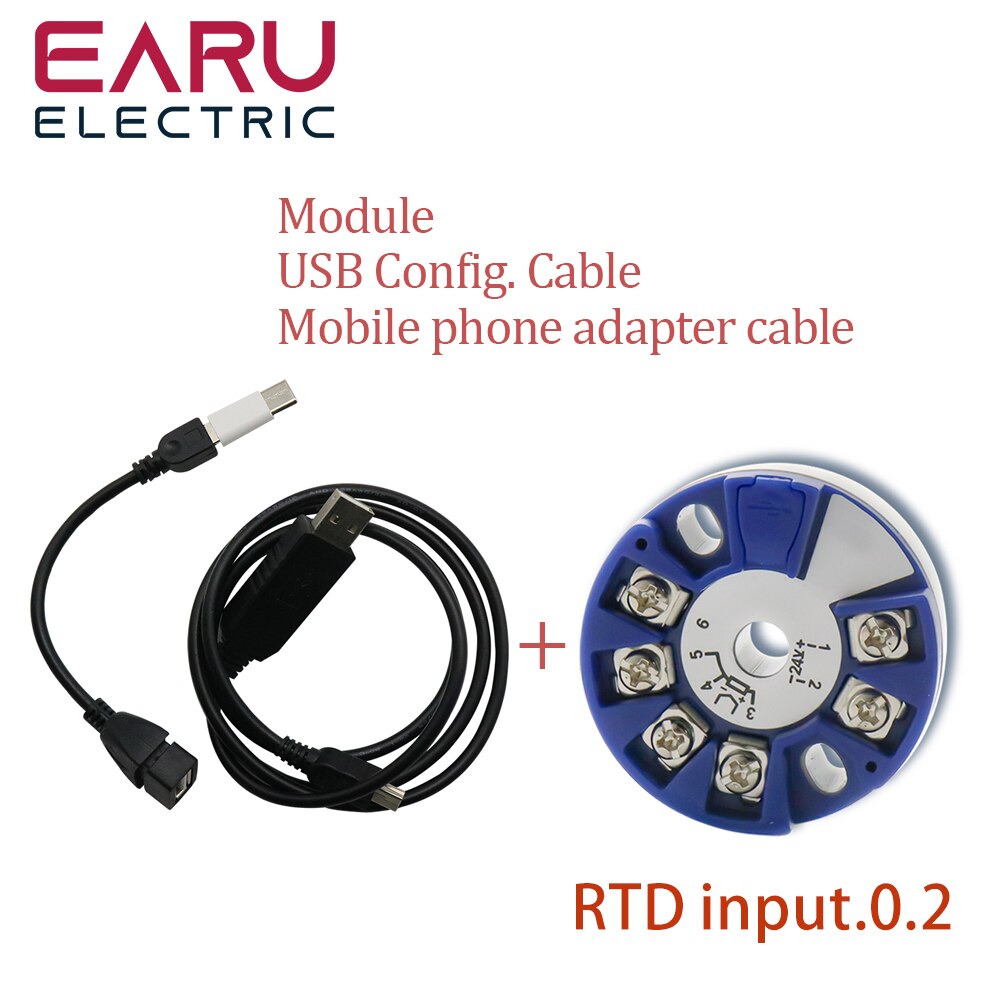 Programmable Thermocouple K J PT100 to 4-20mA Converter TC RTD Input 4-20mA Output Head-mounted Temperature Transmitter: USB Config.Cable 0.2