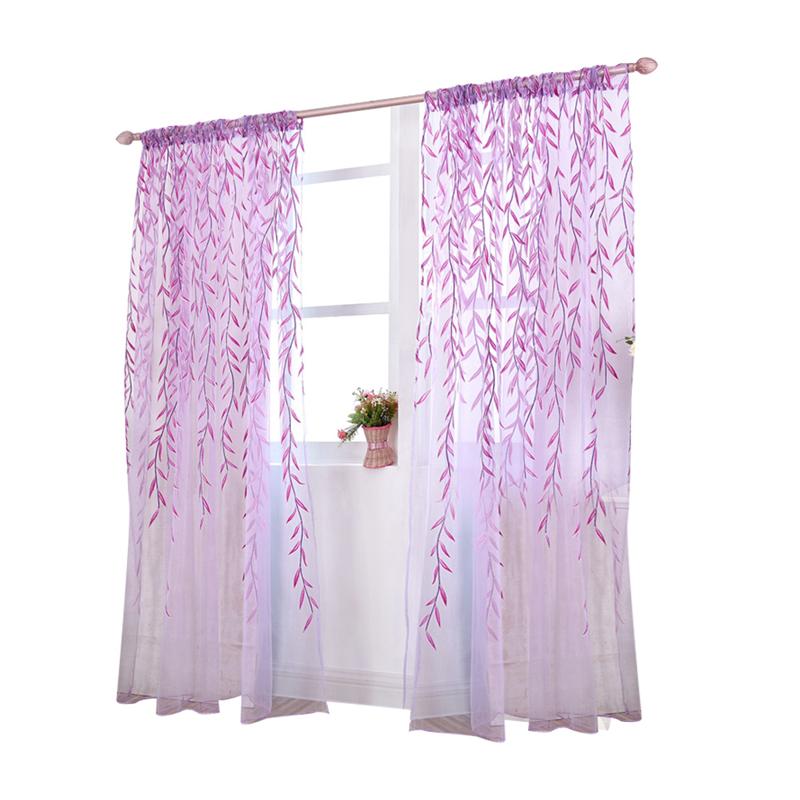 Window Screen Rod Pocket Voile Curtains with Wicker Pattern for Bedroom Living Room 100x200cm (Purple)