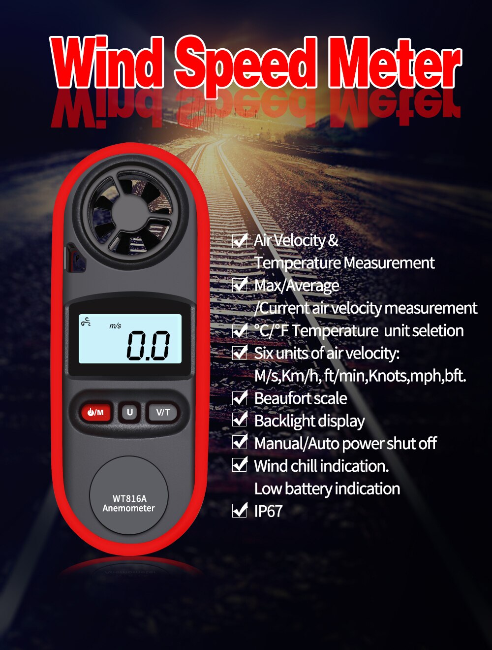 Digital Anemometer Mini Thermometer Handheld Anemometro Pocket Wind Speed Gauge Meter Air Wind Temperature Speed Measure Meter