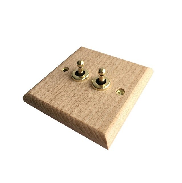 Wall Lights Switch Hand Made Retro Switch 10A 110V-250V Maple/Walnut Wood Panel Brass Lever 1 GANG/ 2 GANG Wall Switch: Burlywood 2