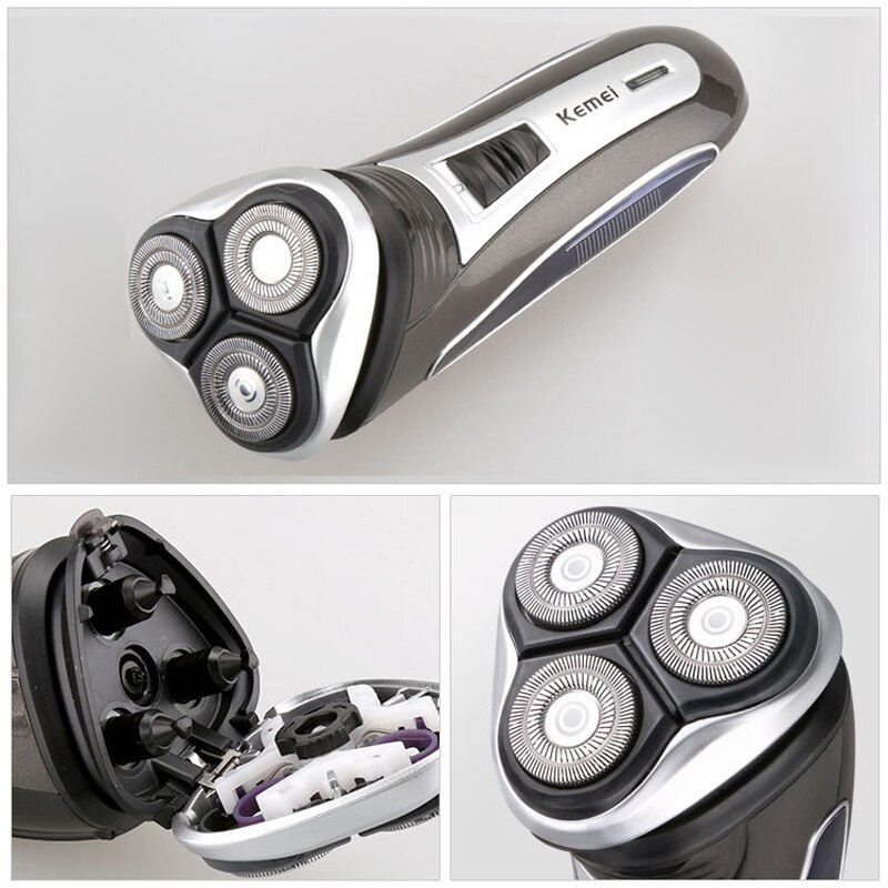 Kemei Elektrische Scheerapparaat Mannen Baard Trimmer Clipper Haar Scheren Machine Professionele Gezicht Mens Triple Blade Oplaadbare Scheermes