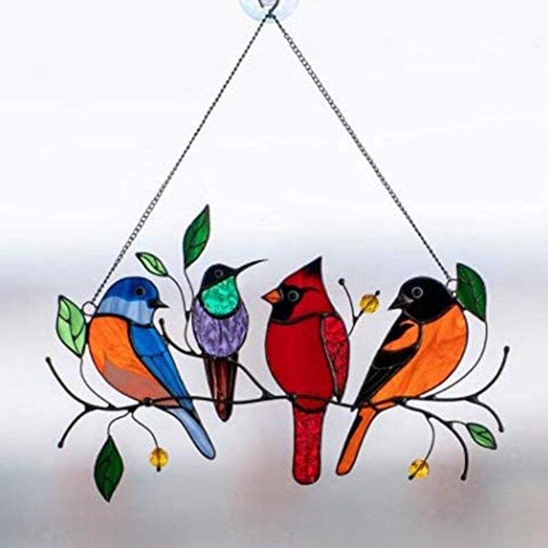 1PC Birds Stained Glass Window Hangings Panels Stained Bird Window Hanging Hanging Birds Home Decoration - Mothers Day