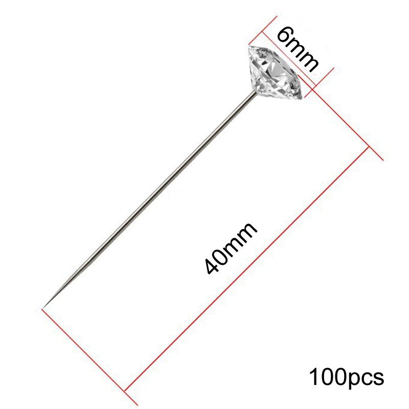 Alfileres de costura con cabeza de diamante de imitación, accesorios de costura, 1 caja, alfileres de encaje, alfileres de ramo de boda, ropa, costura, agujas: 40x6mm 100pcs