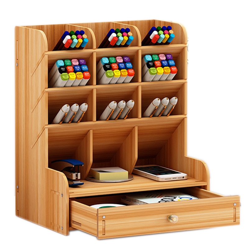 Scrivania in legno Organizer Multi-Funzionale Portapenne FAI DA TE Scatola desktop Stazionario Casa di Forniture per Ufficio cremagliera di Stoccaggio