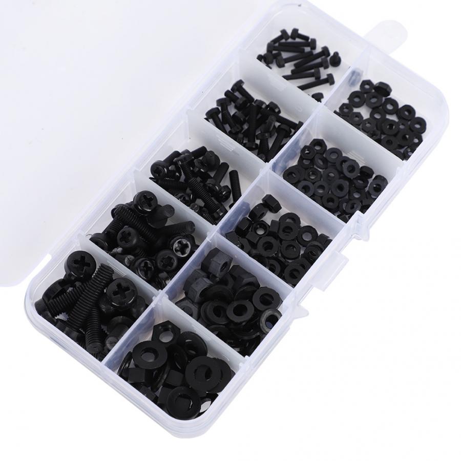 Nylon Screw Nut Washer Kit 270pcs/box M2/M2.5/M3/M4/M5 Nylon Screw Nut Washer Assortment Kit Hardware Fasteners