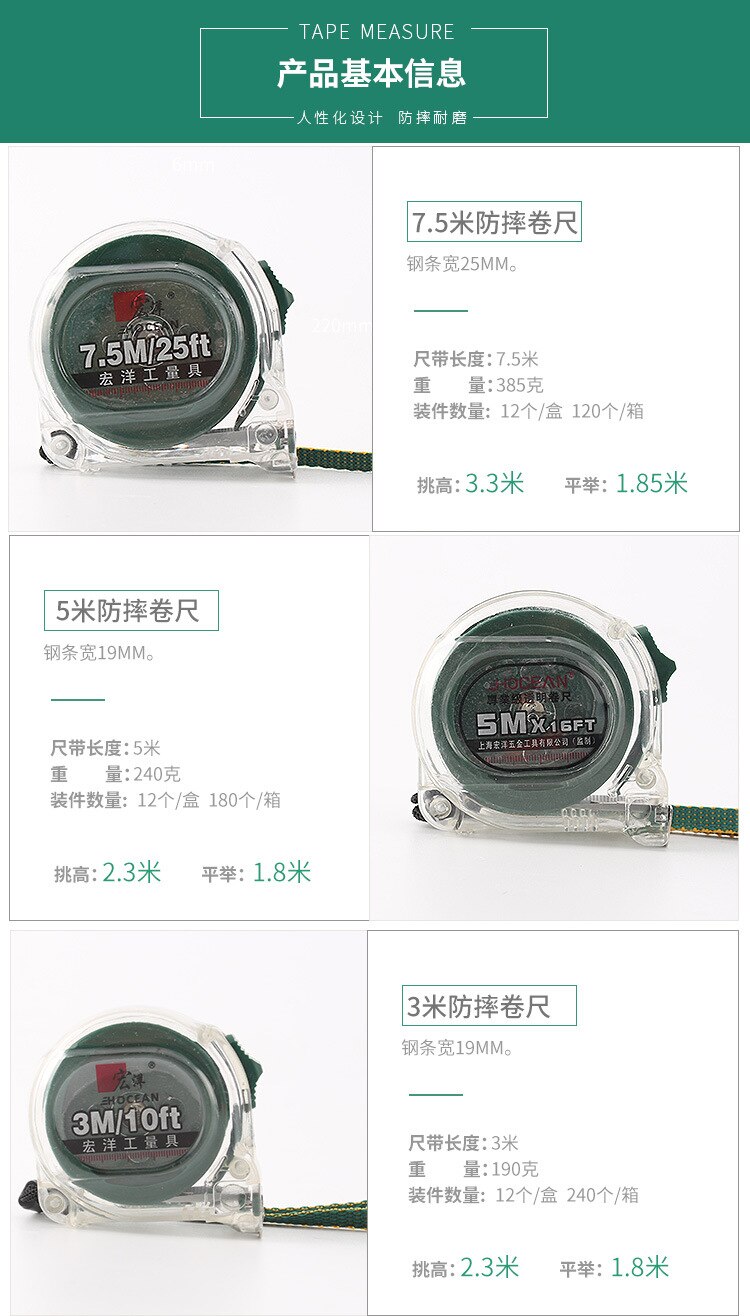 7.5 M Ruler Measurement 5 M Transparent Meter Stick Woodworking Steel Transparent See Description Case Shatter-resista Ruler