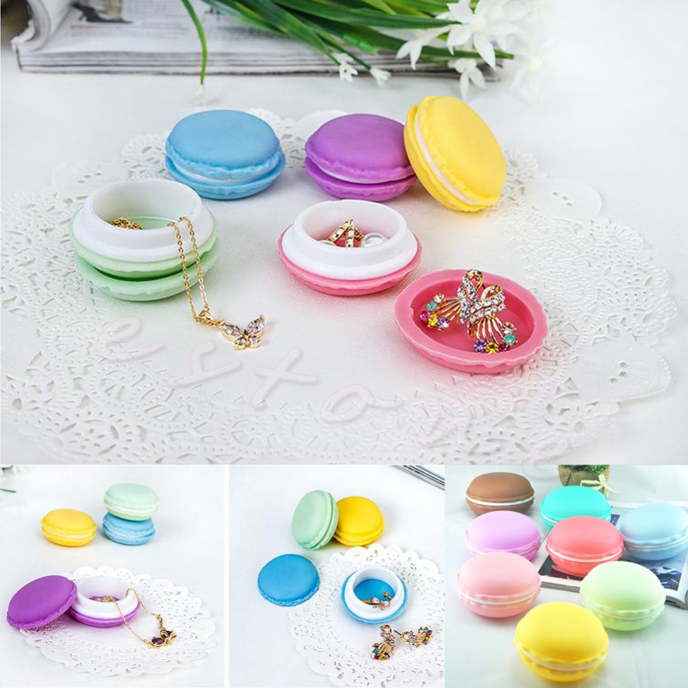 Lovely Macaron Cake Shape Ring Necklace Earrings Jewelry Storage Display Box