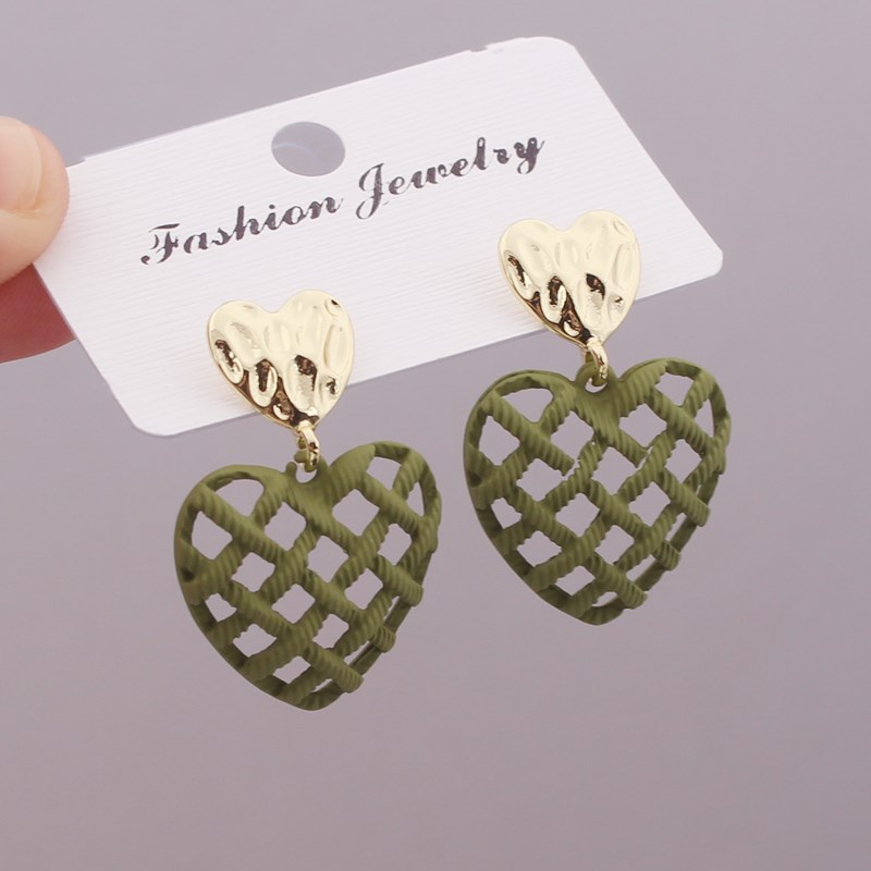 Korean Style Grid Hollow Heart Earrings for Women Print Metal Heart Wedding Party Jewelry Girl Boucles d'oreilles