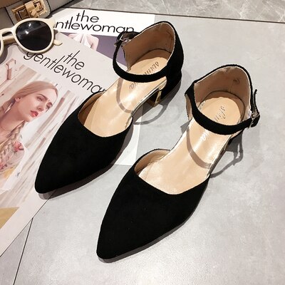 Sandals women's wild Harajuku style word buckle with simple thick with women's shoes: Black / 6