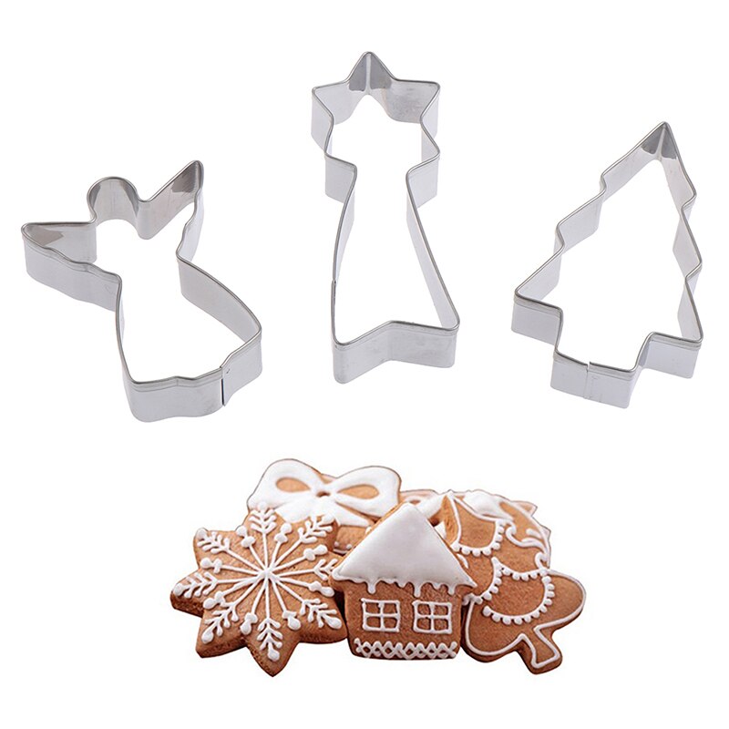 6 stks Kerst Cookie Cutter Rvs Cut Candy Biscuit Mold Koken Gereedschap Kerst Thema Cutters Bakvorm