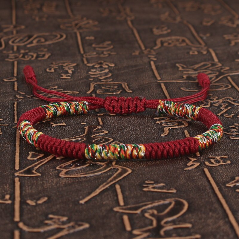 Pulsera Budista Tibetano para mujer y hombre, brazalete de hilo de colores, cuerda roja de la suerte, nudos trenzados, joyería: Color amarillo dorado claro