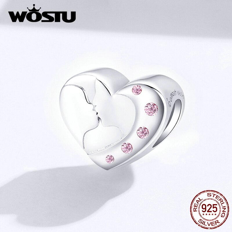 Wastu, dulces encantos de amor besándose en el corazón, Plata de Ley 925, cuentas de circón Rosa aptas para Pulsera Original, joyería de boda, CTC182