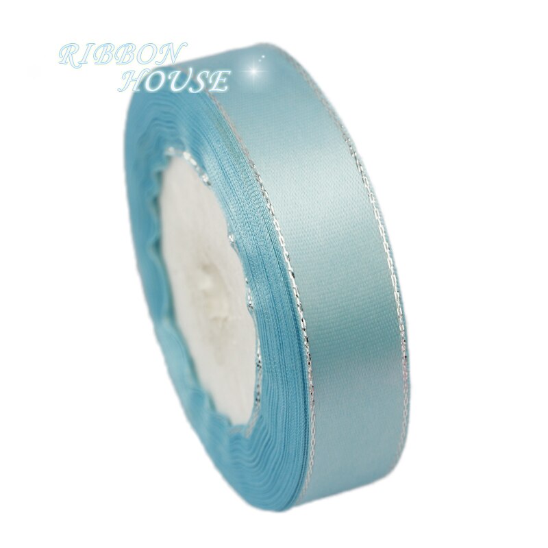 (25 yards/lot) 20mm Silver Edge satin ribbon packaging ribbons: Light Blue