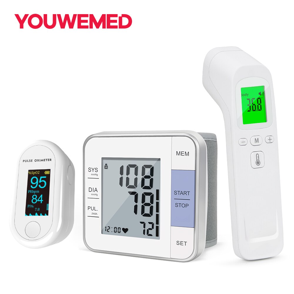 Youwemed Vingertop Pulsoxymeter Met Pols Bloeddrukmeter Met Infrarood Thermometers Voor Lichaam Combinatie