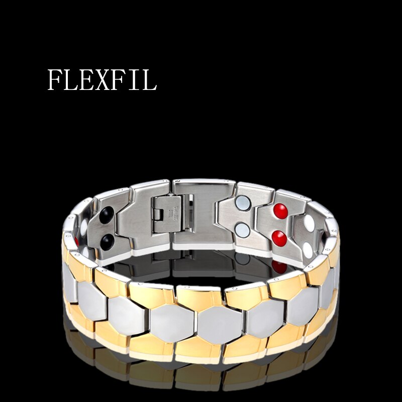 Flexfil titânio magnético pulseira de metal marca com gancho fivela fecho terapia pulseiras de cuidados de saúde jóias presentes ímã pulseira