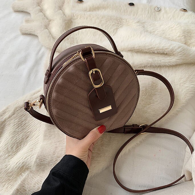 Sac à main rond en cuir PU pour femmes, à épaule, petits sacs à épaule, Mini fourre-tout,: Marron