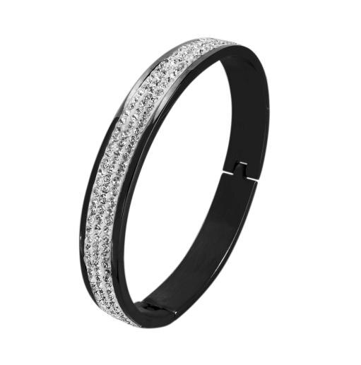 Clássico marca de luxo pulseiras & pulseiras para mulher de aço inoxidável rosa cor ouro manguito pulseira zircão incrustado para senhoras jóias: Black