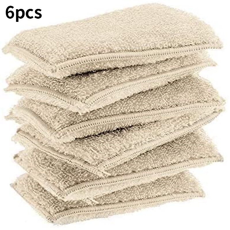 6pcs Bamboo fiber sponge kitchen cloth cleaning brush absorbent oil-free scouring pad reusable dishwashing sponge: Default Title