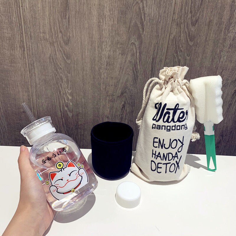 500ml chat chanceux bouteille en plastique sans BPA dessin animé Transparent/givré bouteilles d'eau étanche Drinkware mignon étudiant tasse: 2