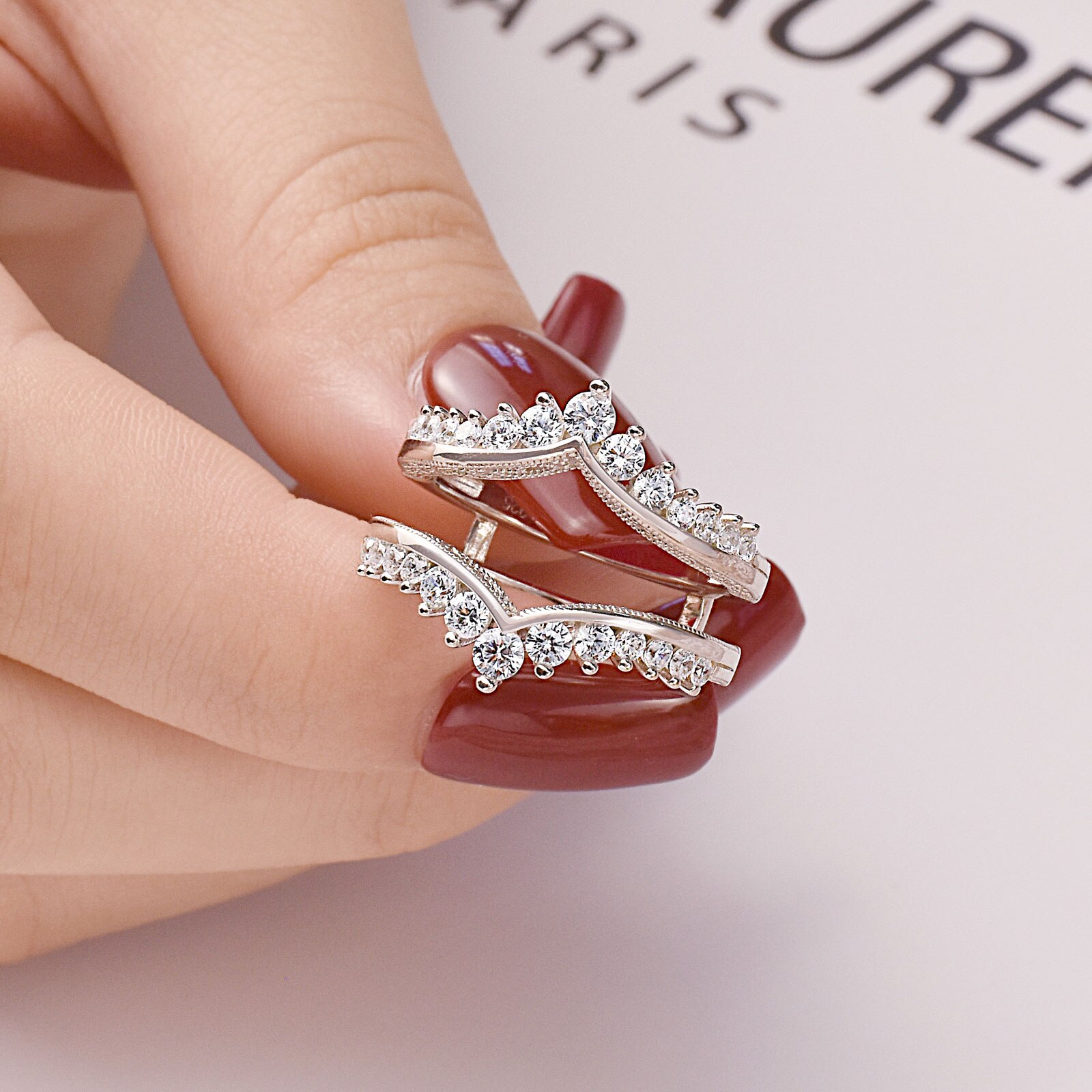 Newshe 925 Sterling Silver Adjustable Vintage Wedding Band AAAAA CZ Warp Guard Ring Enhancers For Women Engagement Rings