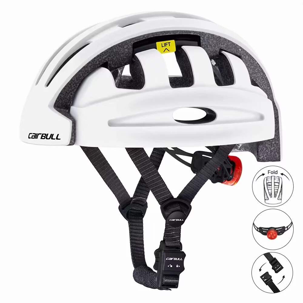 Cairbull Folding Bicycle Helmet bicycle electric scooter balance car with Rear Light Urban Foldable Riding Cyling Helmet: white