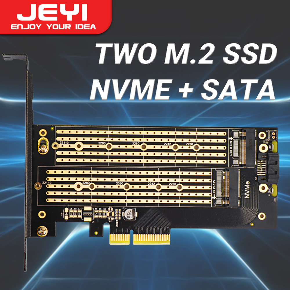 Adapter JEYI SK9 M.2 Dual PCIE 4.0 do dysków NVMe / NGFF SSD z wentylatorem Turbo, NVME (klucz m) i SATA (klucz b) do gniazda PCIe x4 X8 X16: WHITE