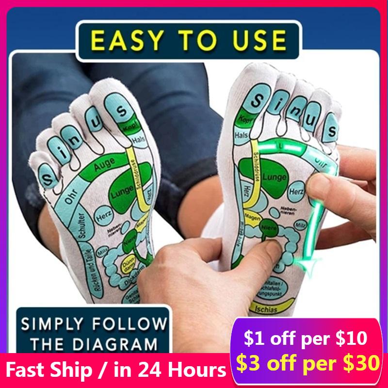 Acupressuur Sokken Fysiotherapie Massage Verlichten Vermoeide Voeten Reflexologie Sokken Voet Punt Sokken Volledige Engels Illustratie