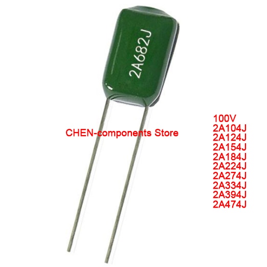 50PCS Polyester film capacitor 100V 2A104J 2A124J 2A154J 2A184J 2A224J 2A274J 2A334J 2A394J 2A474J 100NF 220NF 330NF 470NF
