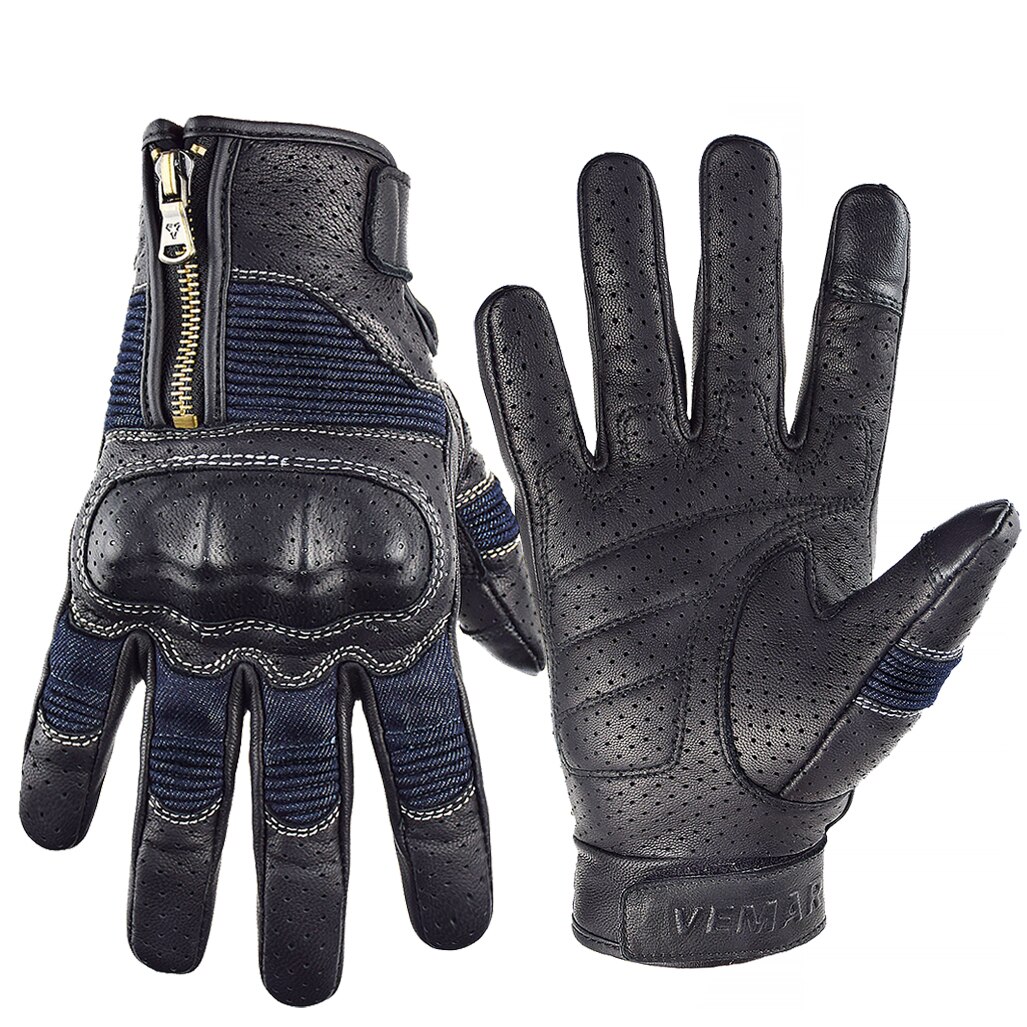 Luvas retrô de couro para motocicleta, xxl, motocicleta, vintage, jeans, moto, equitação: Black-Perforated / XXL