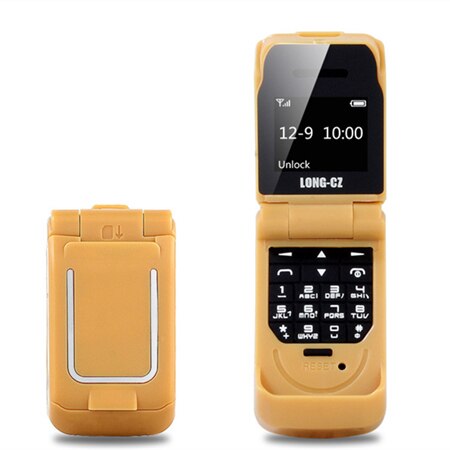 Mini  j9 flip mobiltelefon 0.66 "mindste mobiltelefon trådløs bluetooth dialer fm magisk voicerussian sprog: Guld