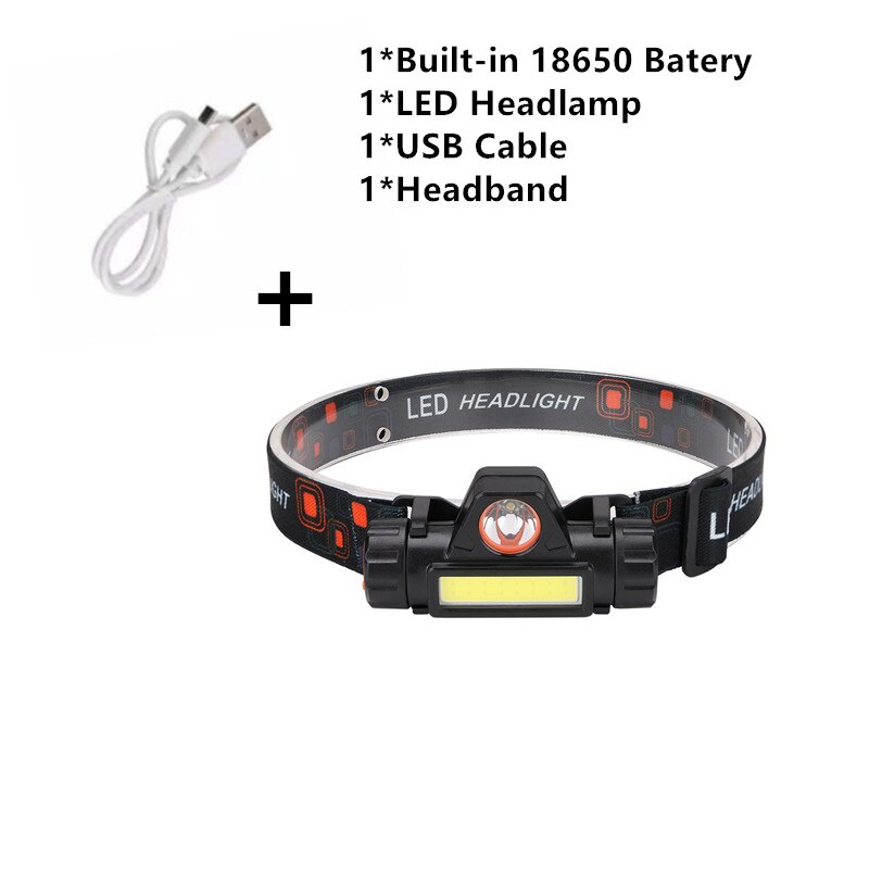 8000LM Portable Mini flashlight lantern Q5+COB led Headlamp + 1 * Built-in 18650 Battery Outdoor camping headlight: Default Title
