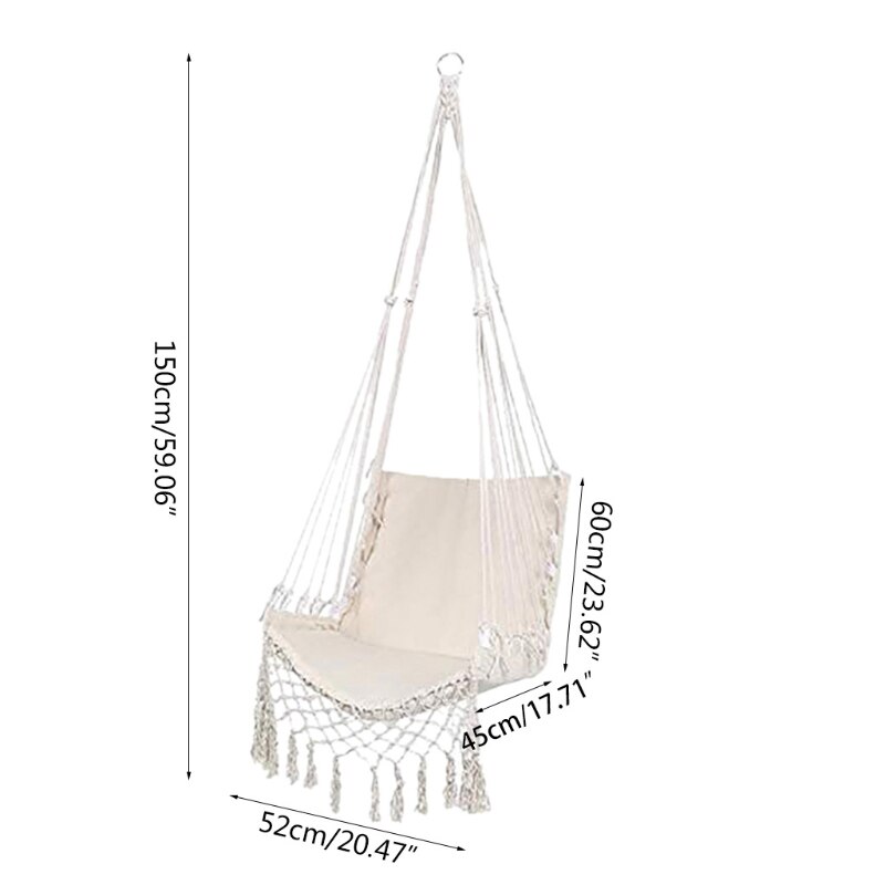 Hamaca de macramé colgante, silla de cuerda de algodón, columpio para uso interior y exterior, novedad de
