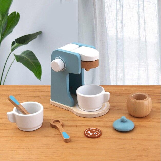 Montessori Educational Toys wooden kitchen toy accessories utensils play set for kids pretend toy play coffee toaster mixer