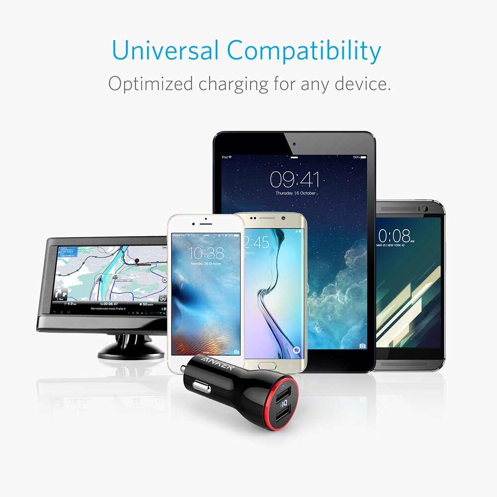 Anker 24W Dual Usb Autolader Powerdrive 2 Voor Iphone; Samsung Galaxy; Lg G4 / G5; google Nexus; Ios En Android-apparaten