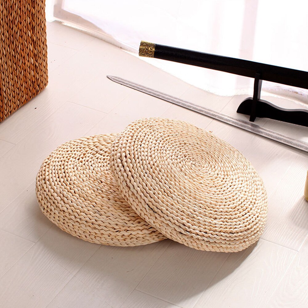 Puff Natural-cojín redondo de paja Natural tejido a mano, almohada de meditación, suelo suave, silla de Yoga, alfombrilla para asiento, Tatami, almohadilla para ventana
