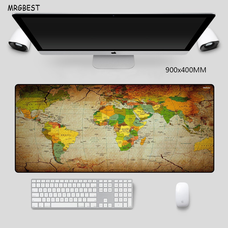 MRGBEST World Map Mouse Pad XXXL Speed-control Non-slip Nature Rubber Full Desk Mats with Locked Edge for Gamer or Office Worker