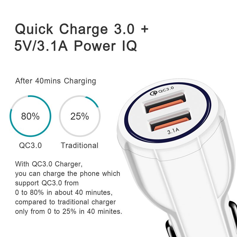 5v 3.1a qc3.0 dual usb autolaturi 2 porttia pikalataus 30w 12v-24v yleisvirtalähde iphone samsung xiaomi huawei