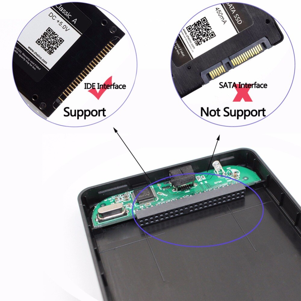 Zheino 2.5 Inch USB 2.0 44PIN IDE/PATA HDD/SSD Externe Harde Schijf Schijf Behuizing Case met usb 2.0 Datakabel Tool-gratis