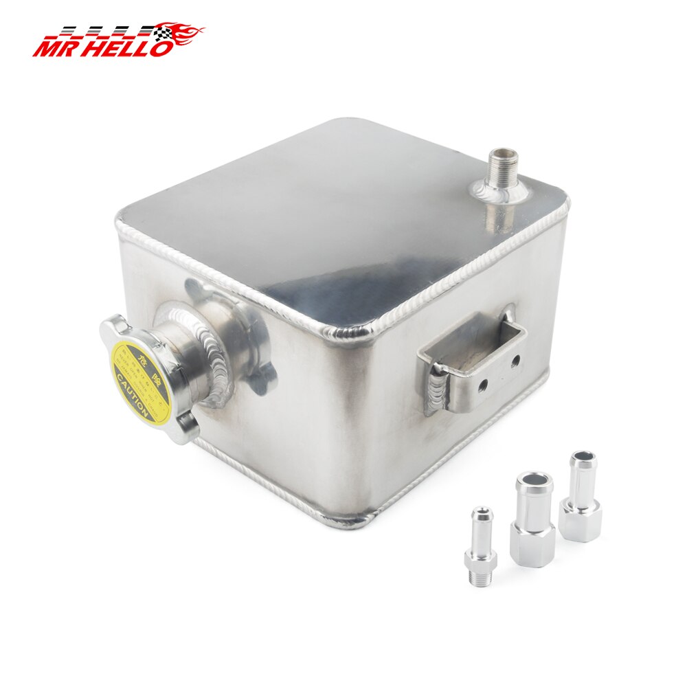 2L Litre Polished Alloy Header Expansion Water Tank &amp; Cap WATER HEADER TANK Coolant Overflow Tank Reservoir Kit: silver