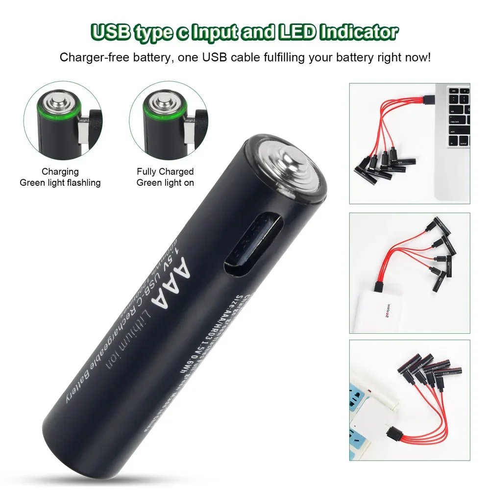Soshine 600mwh usb li-ion aaa wiederauf ladbarer akku aaa 1,5 v lithium batterien mit 4-in-1 usb kabel für spielzeug kamera taschenlampe