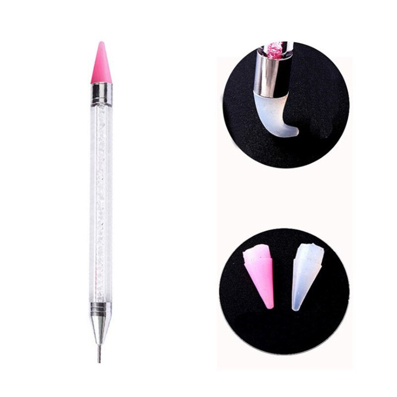 Dual-Ended Puntjes Pen Strass Studs Picker Wax Potlood Kristal Kralen Handvat Nail Art Tool: Clear