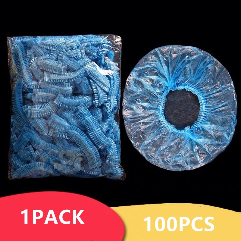Lot de bonnets de douche jetables, lot de 100 pièces, ensemble de bonnets de bain Non tissés plissés, Anti-poussière, accessoires de beauté pour Salon de coiffure: D
